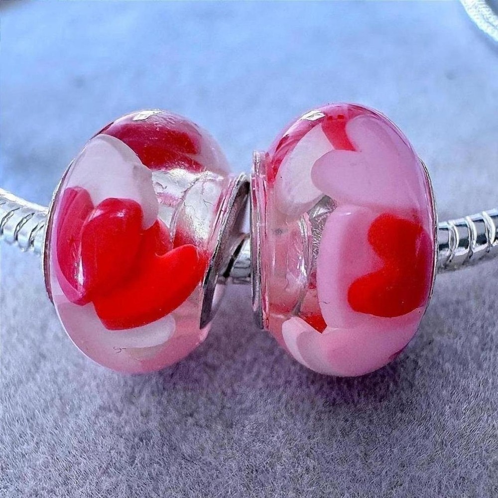 2Pcs Red and Pink Heart Beaded European fits PANDORA